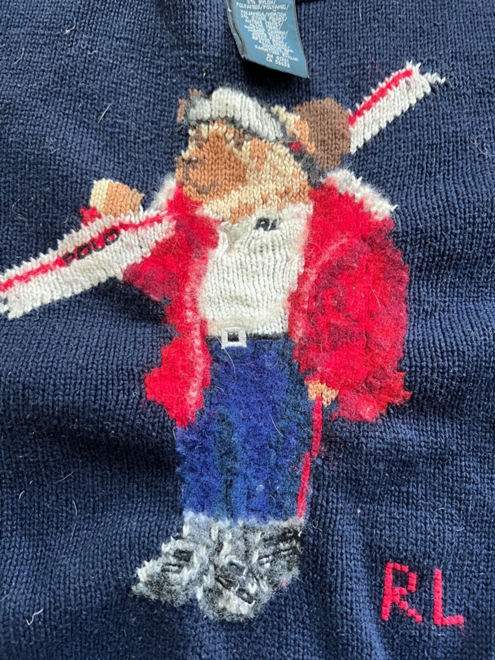 Polo by Ralph Lauren Navy Crewneck Sweater with Flag Motif awesome sweater GUC 6